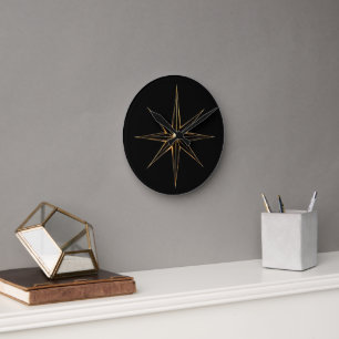 Gouden abstracte ster lijntekening ronde klok