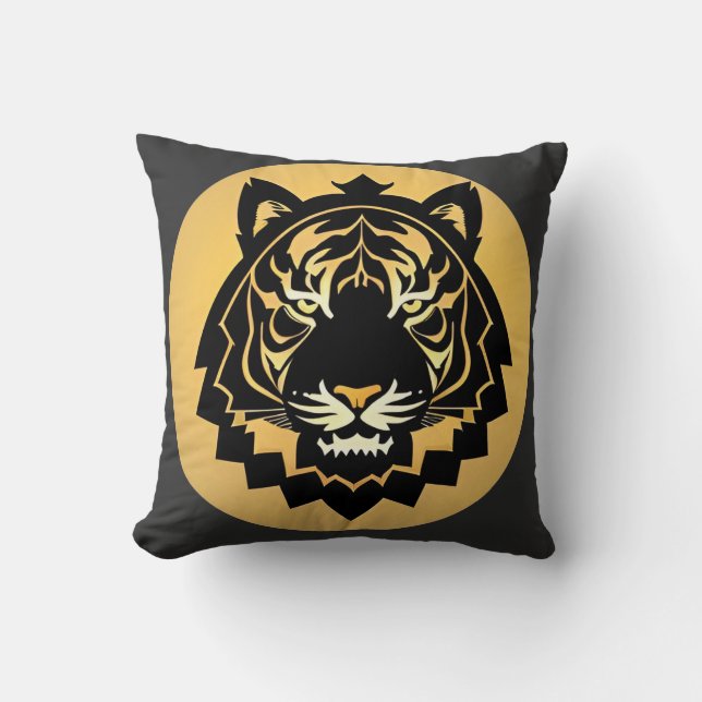 Gouden Abstracte Tijger Illustratie Kussen (Voorkant)