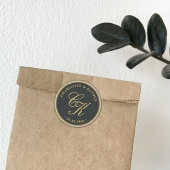 Gouden Accent Donker Groen Monogram Bruiloft Favor Ronde Sticker
