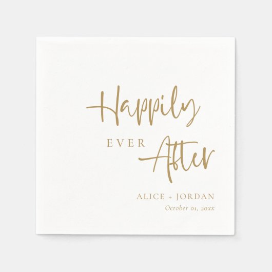 Gouden accent gelukkig ooit na script bruiloft servet (Voorkant)