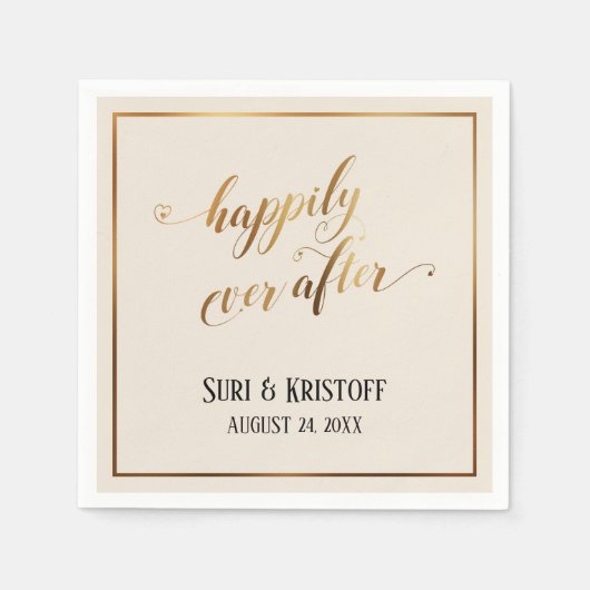 Gouden Accent Happily Ever After Harten Script Crè Servet (Voorkant)