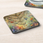 Gouden accent vlinder tuin aangepaste kunst bier onderzetter (Linkerzijde)