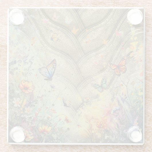 Gouden accent vlinder tuin aangepaste kunst glazen onderzetter (Achterkant)