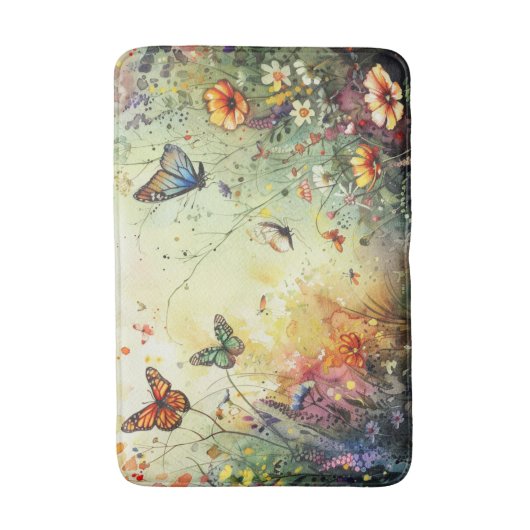 Gouden accent vlindertuin op maat gemaakte kunst badmat (Voorkant Verticaal)