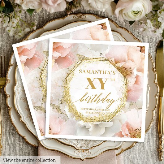 Gouden Accenten Blush Verjaardag Servetten Persoon