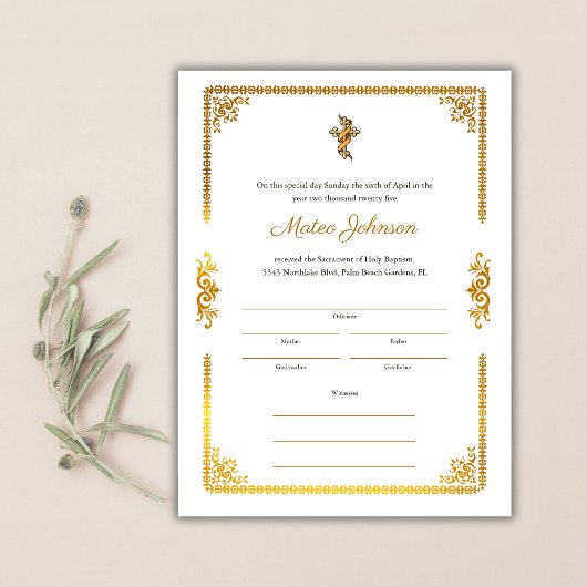 Gouden accenten Elegant Katholiek Doopcertificaat