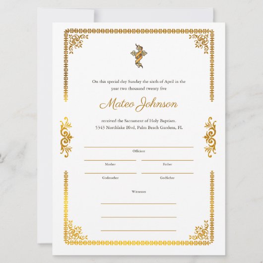 Gouden accenten Elegant Katholiek Doopcertificaat (Voorkant)