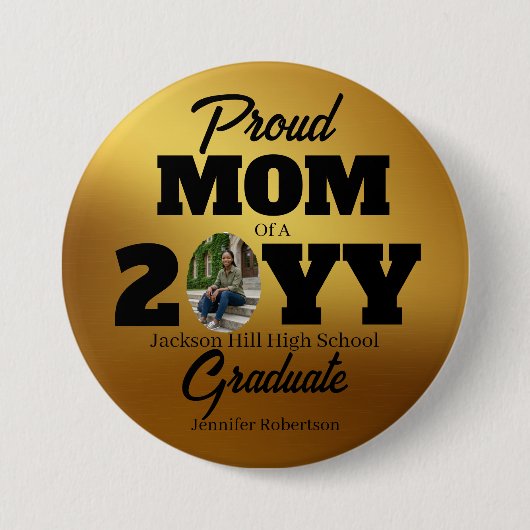 Gouden Achtergrond Trots Moeder Afstudeerrond Ronde Button 7,6 Cm (Voorkant)
