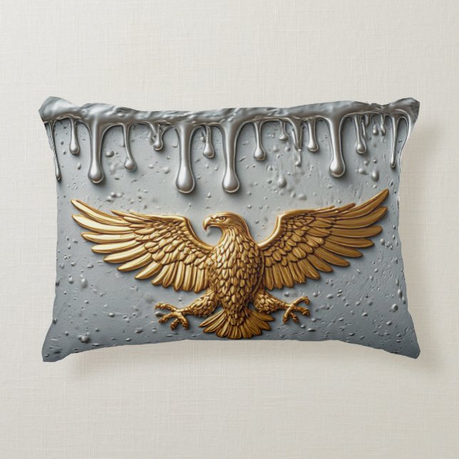 Gouden Adelaar Embleem Met Uitgespreide Vleugels Accent Kussen (Voorkant)