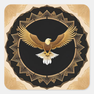 Gouden Adelaar Geometrische Mandala 🖼️ Majestueus Vierkante Sticker
