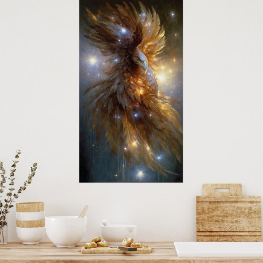 Gouden adelaar in diamanten vuurvlucht poster (Keuken)