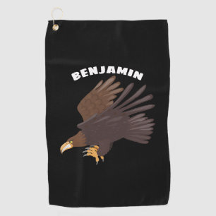 Gouden adelaar komische cartoonillustratie golfhanddoek