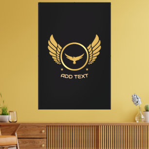 Gouden Adelaar met Veer Logo Voeg Tekst Toe Op Ger Canvas Afdruk