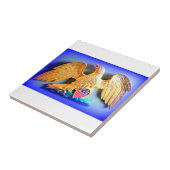gouden adelaar op blauw en witte tegel tegeltje (Zijkant)