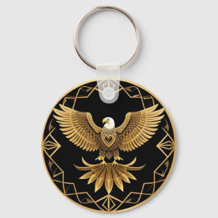Gouden Adelaar op Geometrische Mandala Sleutelhanger