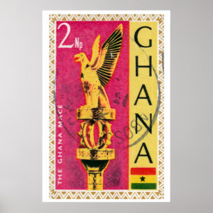 Gouden Adelaar Postzegel Afdruk, Vintage Ghana Poster