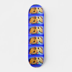gouden adelaars op blauw skateboard