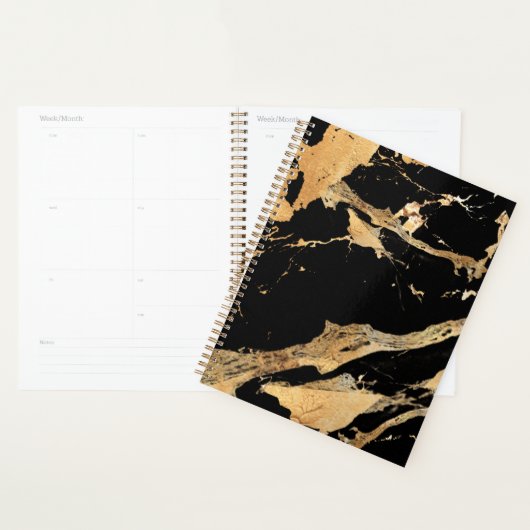 Gouden aderen op zwart marmer-Abstracte Luxe textu Planner (Display)