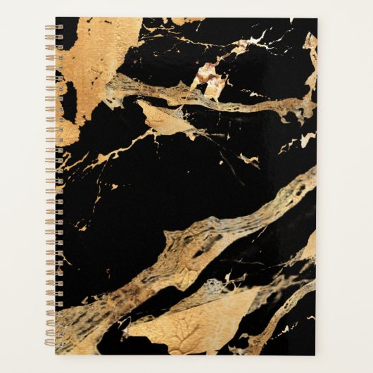 Gouden aderen op zwart marmer-Abstracte Luxe textu Planner (Voorkant)