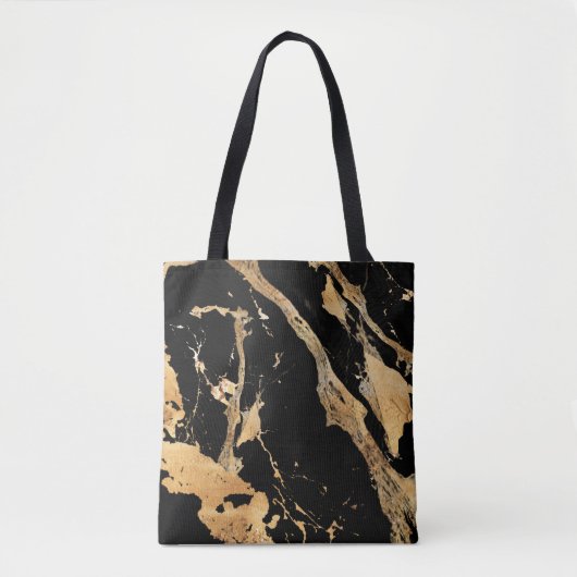 Gouden aderen op zwart marmer-Abstracte Luxe textu Tote Bag (Voorkant)