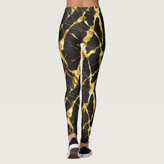 Gouden aders in zwarte marmeren Leggings - Rich (Achterkant)