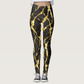 Gouden aders in zwarte marmeren Leggings - Rich (Voorkant)