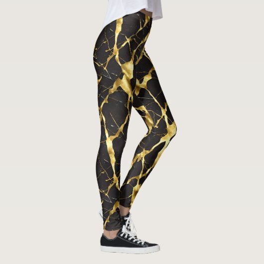 Gouden aders in zwarte marmeren Leggings - Rich (Rechts)
