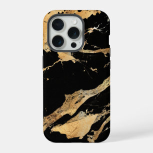 Gouden aders op zwarte marmer–Abstract luxe textuu iPhone 15 Pro Case