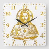 Gouden afbeelding van Jezus die een boek vasthoudt Vierkante Klok (Voorkant)