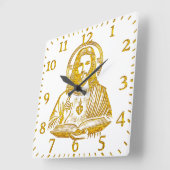 Gouden afbeelding van Jezus die een boek vasthoudt Vierkante Klok (Hoek)