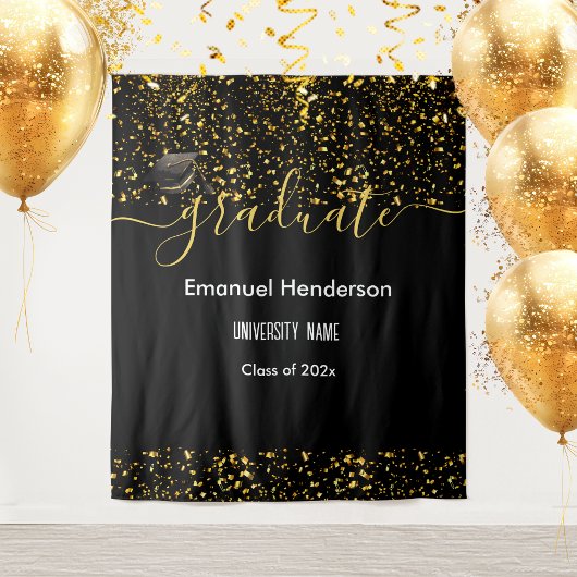 Gouden Afgestudeerde Zwarte Afstudeerfeest Klas va Wandkleed