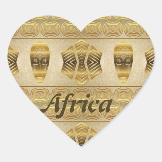 Gouden Afrika. Tribal masker gouden patroon. Hart Sticker (Voorkant)