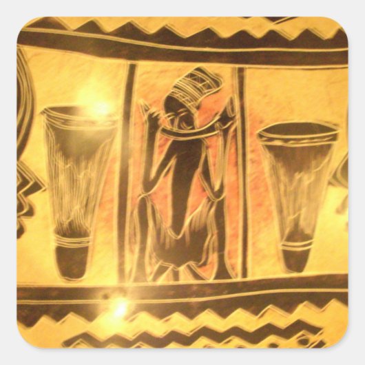 Gouden Afrikaanse Etnische Kunst Print Design Vierkante Sticker (Voorkant)