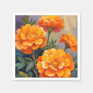 Gouden Afrikaantjes Waterverf Bloemen Bloemstuk Servet
