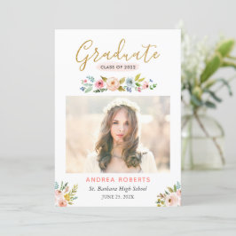 Gouden afstudeerbloem foto afstudeeraankondiging aankondiging