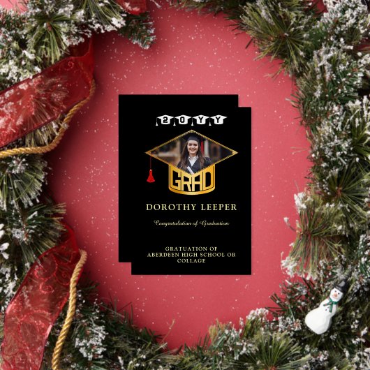 Gouden Afstudeerder Pet & Foto Afstuderen Aankondi Folie Uitnodiging (Insitu)