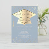 Gouden afstudeerdop, Stars Dusty Blue Afstuderen Kaart (Staand voorkant)