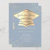 Gouden afstudeerdop, Stars Dusty Blue Afstuderen Kaart (Voorkant / Achterkant)