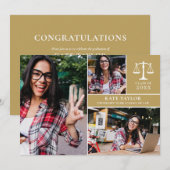 Gouden afstudeerfeest met 3 foto's Rechten Afstude Kaart (Voorkant / Achterkant)