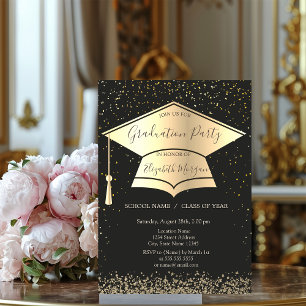 Gouden afstudeerhoed, diamanten confetti afstudere kaart