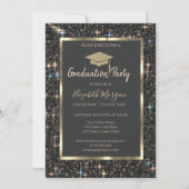Gouden afstudeerhoed donkere glitter afstuderen kaart (Voorkant)