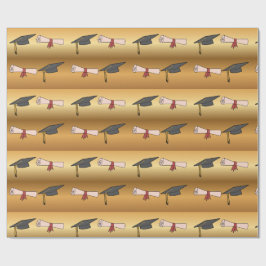 Gouden afstudeerhoed en diploma cadeaupapier