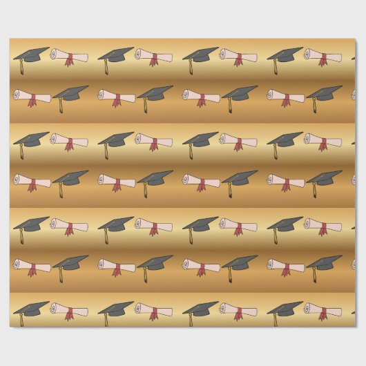 Gouden afstudeerhoed en diploma cadeaupapier (Vlak)