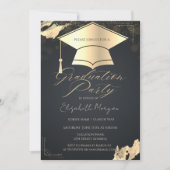 Gouden afstudeerhoed frame confetti grijs kaart (Voorkant)