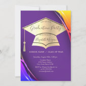 Gouden afstudeerhoed frame paarse afstuderen kaart (Voorkant)