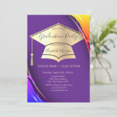 Gouden afstudeerhoed frame paarse afstuderen kaart (Staand voorkant)