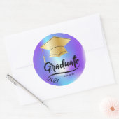 Gouden afstudeerhoed, Holografisch  Ronde Sticker (Envelop)