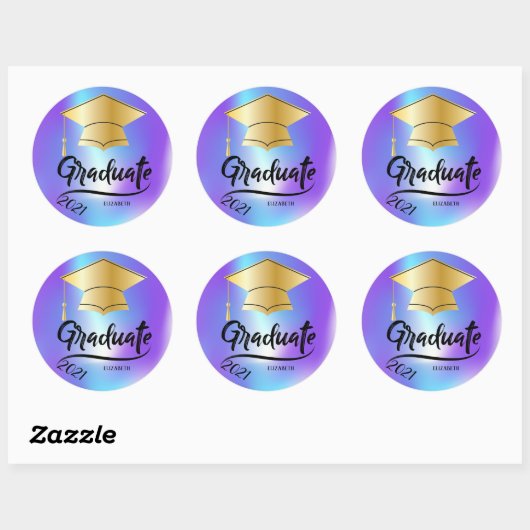 Gouden afstudeerhoed, Holografisch  Ronde Sticker (Vel)