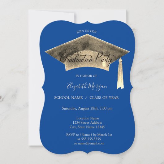 Gouden afstudeerhoed Kwastje Blauwe Afstuderen Kaart (Voorkant)