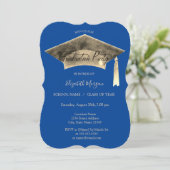 Gouden afstudeerhoed Kwastje Blauwe Afstuderen Kaart (Staand voorkant)